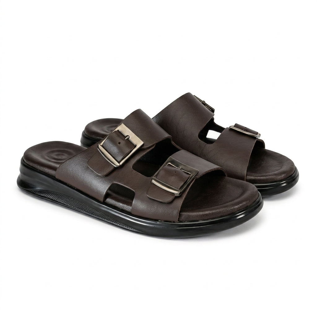 Sandale Double Boucle Confort Homme - Marron
